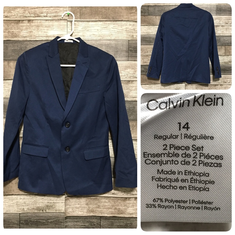 Calvin Klein Blazer Jacket Boys 14 Blue 2 Button Polyester Blend
